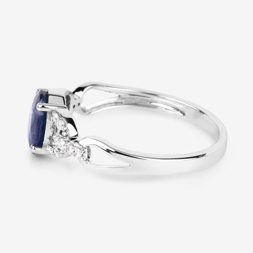 Bague de fiançailles en saphir bleu et diamant de 1,12 carat en or blanc 14K