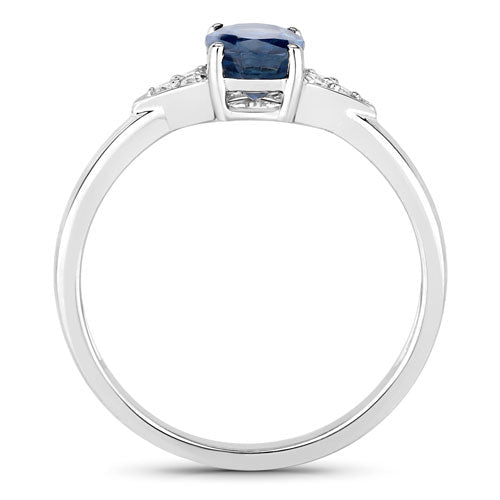 1.01 Carat Blue Sapphire & Diamond 14K White Gold Engagement Ring