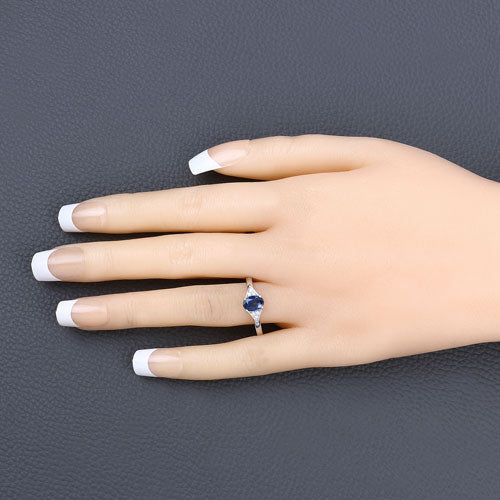 1.01 Carat Blue Sapphire & Diamond 14K White Gold Engagement Ring