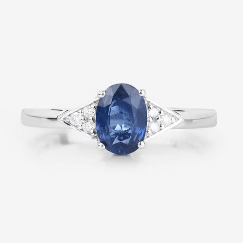 1.01 Carat Blue Sapphire & Diamond 14K White Gold Engagement Ring