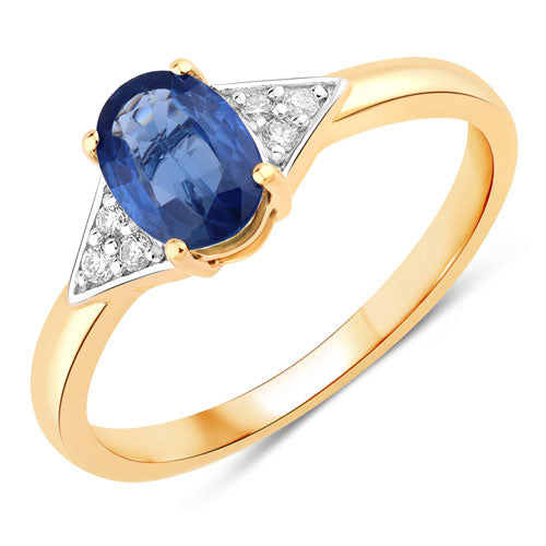 Bague en or jaune 14K avec saphir bleu et diamants de 1,01 carat