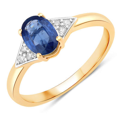 1.01 Carat Blue Sapphire and Diamond 14K Yellow Gold Ring
