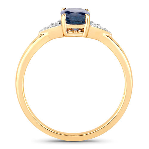 Bague en or jaune 14K avec saphir bleu et diamants de 1,01 carat