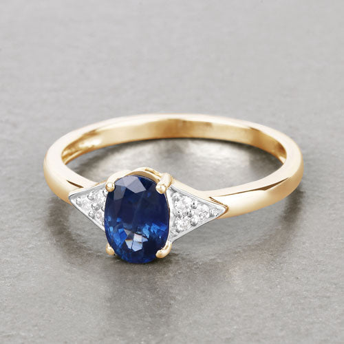 Bague en or jaune 14K avec saphir bleu et diamants de 1,01 carat