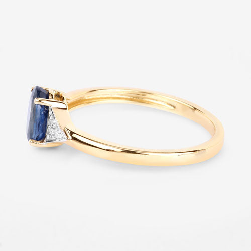 Bague en or jaune 14K avec saphir bleu et diamants de 1,01 carat