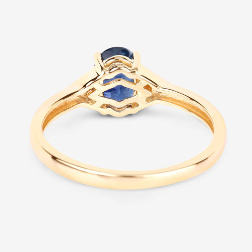 Bague en or jaune 14K avec saphir bleu et diamants de 1,01 carat