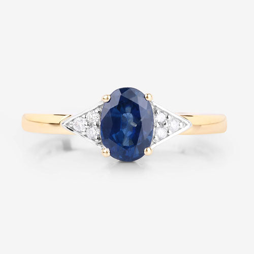Bague en or jaune 14K avec saphir bleu et diamants de 1,01 carat