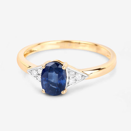 Bague en or jaune 14K avec saphir bleu et diamants de 1,01 carat