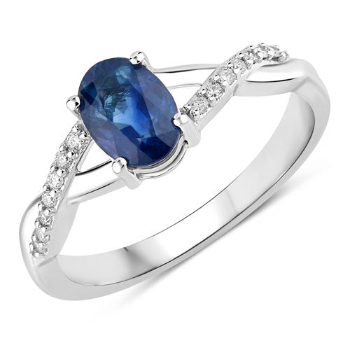 Bague de fiançailles en or blanc 14K avec saphir bleu et diamants de 1,04 carat