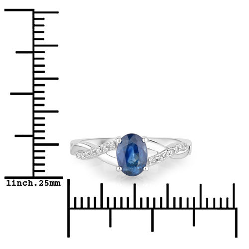 Bague de fiançailles en or blanc 14K avec saphir bleu et diamants de 1,04 carat