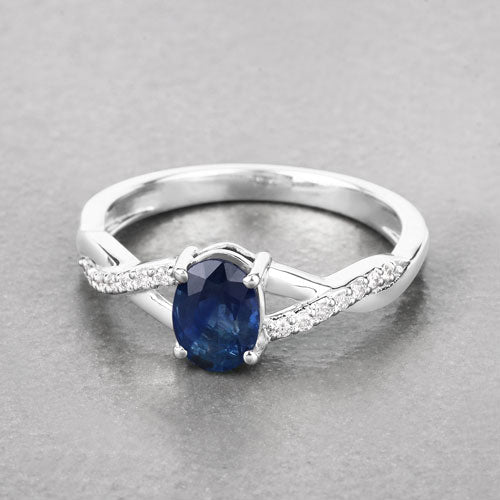 Bague de fiançailles en or blanc 14K avec saphir bleu et diamants de 1,04 carat