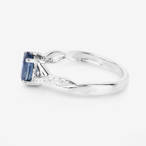 Bague de fiançailles en or blanc 14K avec saphir bleu et diamants de 1,04 carat