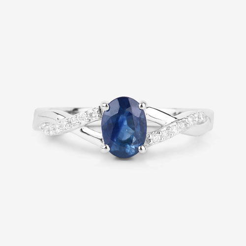 Bague de fiançailles en or blanc 14K avec saphir bleu et diamants de 1,04 carat
