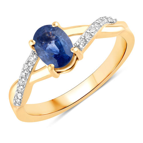 Bague de fiançailles en saphir bleu et diamant de 1,04 carat en or jaune 14K