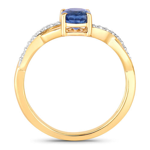 Bague de fiançailles en saphir bleu et diamant de 1,04 carat en or jaune 14K