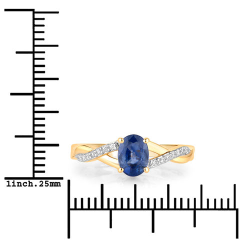 Bague de fiançailles en saphir bleu et diamant de 1,04 carat en or jaune 14K