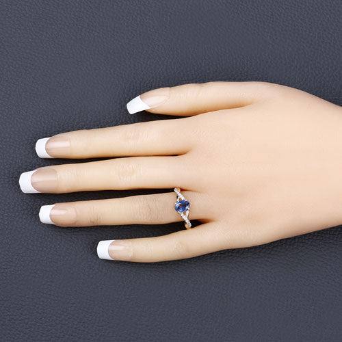 Bague de fiançailles en saphir bleu et diamant de 1,04 carat en or jaune 14K