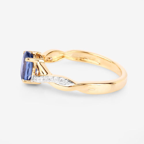 Bague de fiançailles en saphir bleu et diamant de 1,04 carat en or jaune 14K