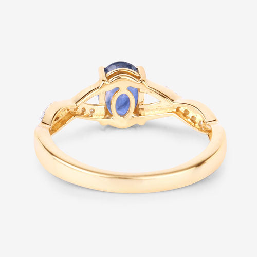 Bague de fiançailles en saphir bleu et diamant de 1,04 carat en or jaune 14K