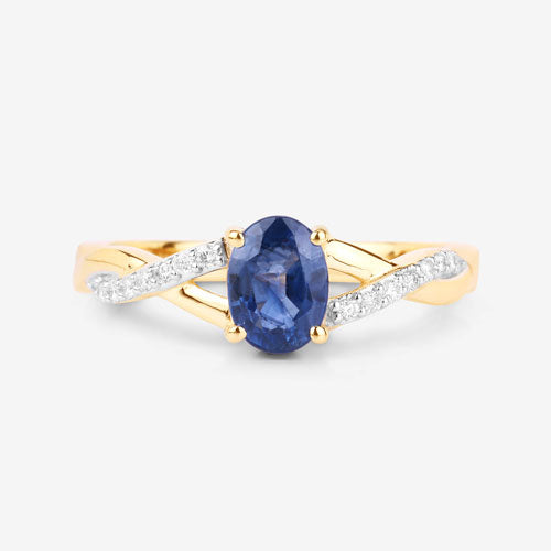 Bague de fiançailles en saphir bleu et diamant de 1,04 carat en or jaune 14K