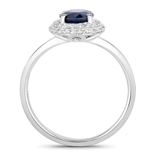 Bague de fiançailles en or blanc 14K avec saphir bleu et diamants de 1,84 carat