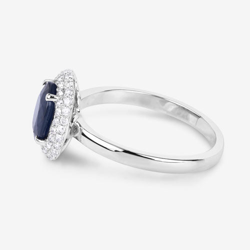 Bague de fiançailles en or blanc 14K avec saphir bleu et diamants de 1,84 carat