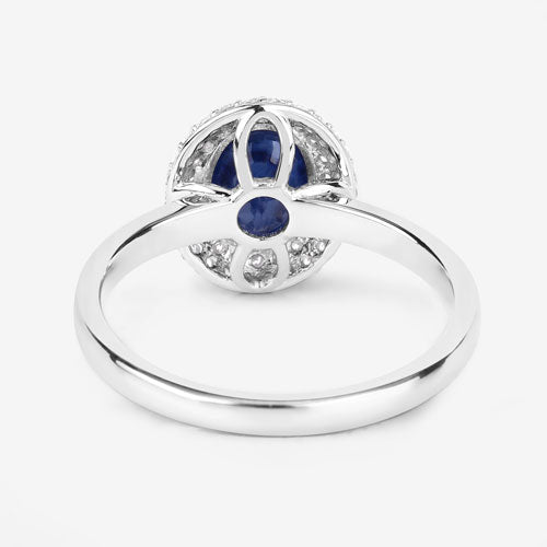 Bague de fiançailles en or blanc 14K avec saphir bleu et diamants de 1,84 carat