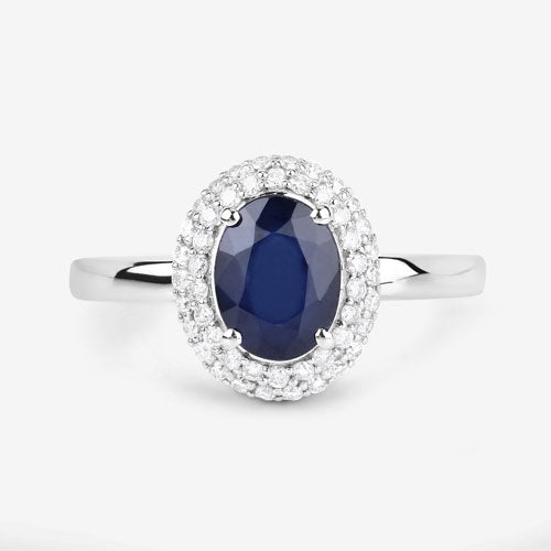 Bague de fiançailles en or blanc 14K avec saphir bleu et diamants de 1,84 carat