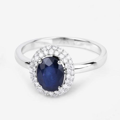 Bague de fiançailles en or blanc 14K avec saphir bleu et diamants de 1,84 carat