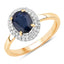 Bague Halo en Saphir Bleu et Diamants de 1,84 Carat en Or Jaune 14K