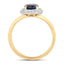 Bague Halo en Saphir Bleu et Diamants de 1,84 Carat en Or Jaune 14K