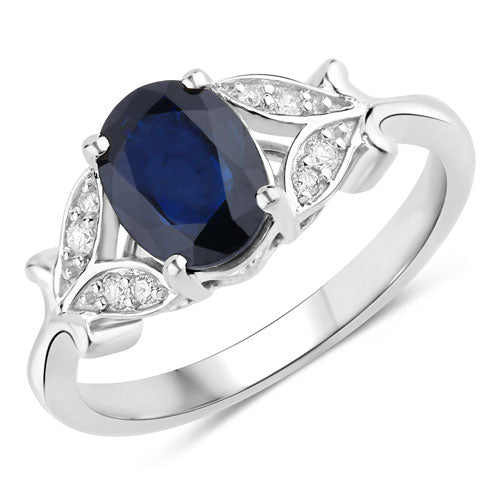 1.62 Carat Blue Sapphire and Diamond 14K White Gold Engagement Ring