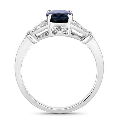 1.62 Carat Blue Sapphire and Diamond 14K White Gold Engagement Ring