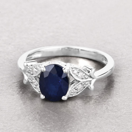 1.62 Carat Blue Sapphire and Diamond 14K White Gold Engagement Ring