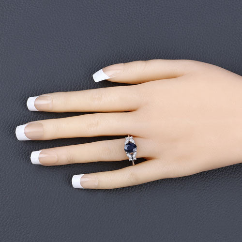 1.62 Carat Blue Sapphire and Diamond 14K White Gold Engagement Ring