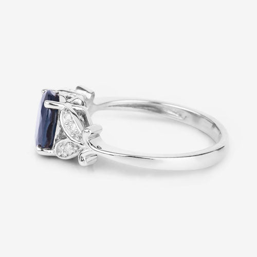 1.62 Carat Blue Sapphire and Diamond 14K White Gold Engagement Ring