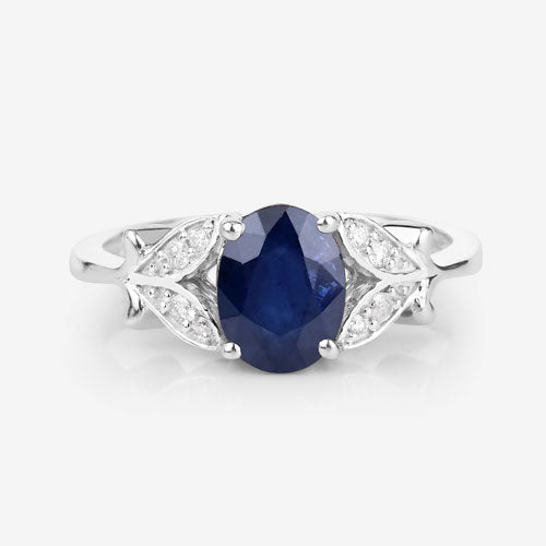 1.62 Carat Blue Sapphire and Diamond 14K White Gold Engagement Ring