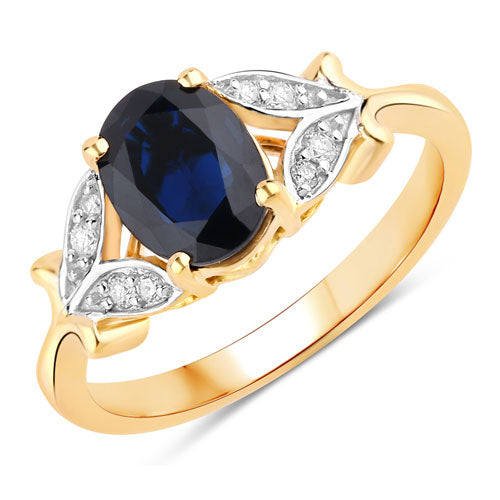 Bague en or jaune 14K avec saphir bleu et diamants de 1,62 carat