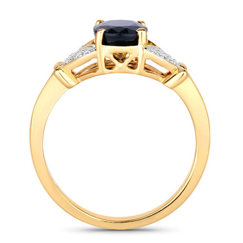 Bague en or jaune 14K avec saphir bleu et diamants de 1,62 carat