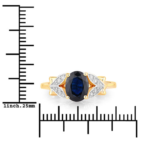 Bague en or jaune 14K avec saphir bleu et diamants de 1,62 carat