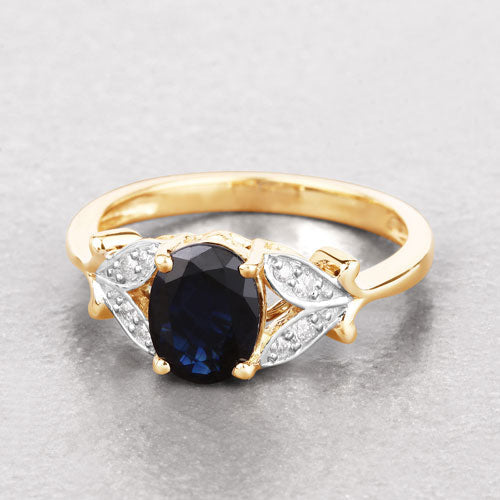 Bague en or jaune 14K avec saphir bleu et diamants de 1,62 carat