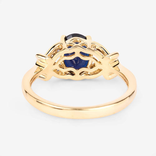 Bague en or jaune 14K avec saphir bleu et diamants de 1,62 carat