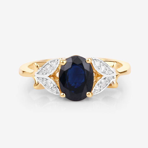 Bague en or jaune 14K avec saphir bleu et diamants de 1,62 carat