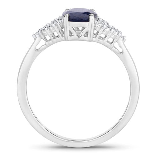 Bague en or blanc 14K avec saphir bleu et diamants de 1,73 carat