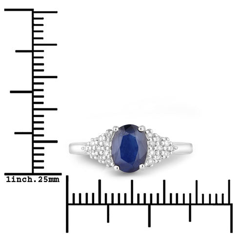 Bague en or blanc 14K avec saphir bleu et diamants de 1,73 carat