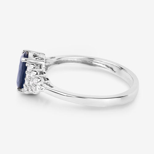 Bague en or blanc 14K avec saphir bleu et diamants de 1,73 carat