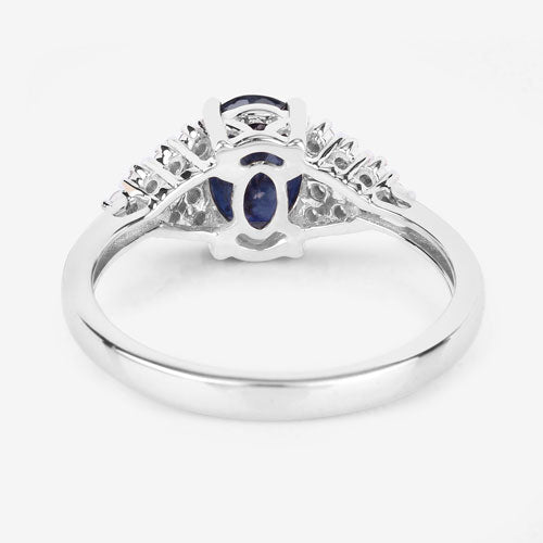 Bague en or blanc 14K avec saphir bleu et diamants de 1,73 carat