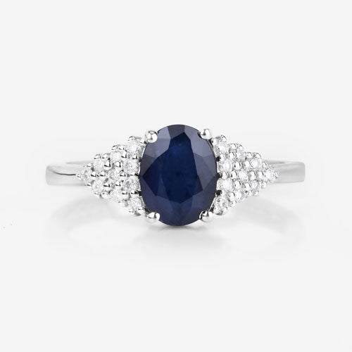 Bague en or blanc 14K avec saphir bleu et diamants de 1,73 carat