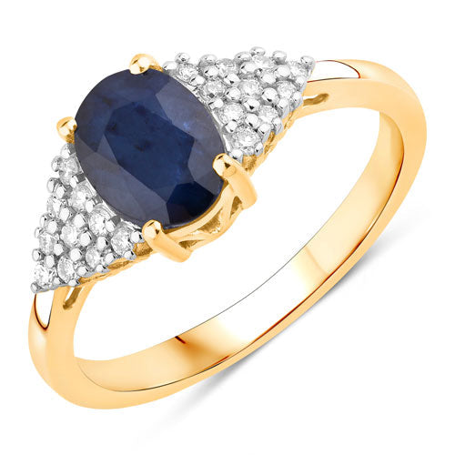 Anillo de Compromiso de Zafiro Azul y Diamante de 1.73 Quilates en Oro Amarillo de 14K