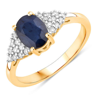 1.73 Carat Blue Sapphire & Diamond 14K Yellow Gold Engagement Ring